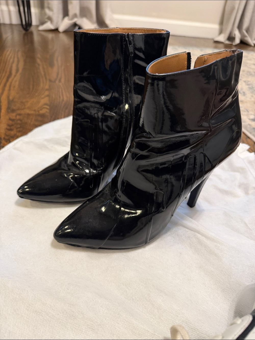 Maison Margiela- Black Patent Pointed-Toe Ankle Boots